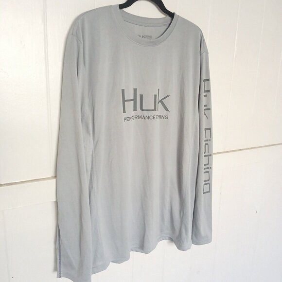 Huk Mens PURSUIT PERFORMANCE Crew Long Sleeve Fishing Logo Shirt XL Gray - Picture 6 of 10
